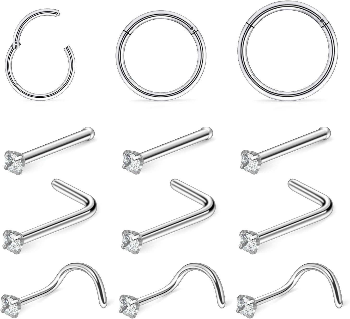 Surgical Steel Beaded Ball Edge With CZ Center Top L Shaped Nose Ring