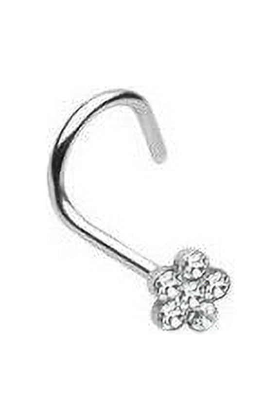 Nose Screw with Clear Gem Paved Flower 18 Gauge 6mm