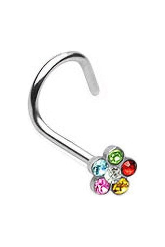 Nose Screw with Gem Paved Flower