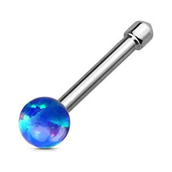Nose Stud Opal Ball 316L Surgical Steel Bone Stud Rings 20g 1/4'' bar (Blue)
