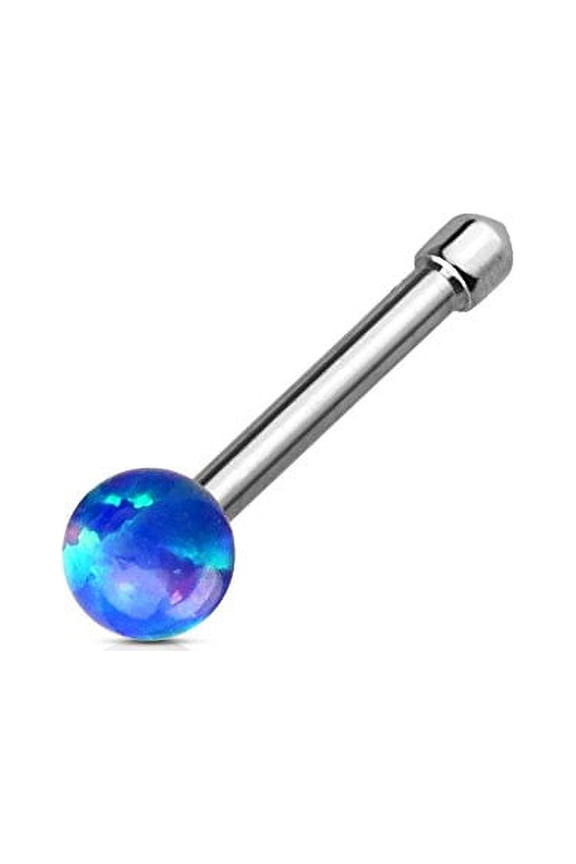 Nose Stud Opal Ball 316L Surgical Steel Bone Stud Rings 20g 1/4'' bar (Blue)
