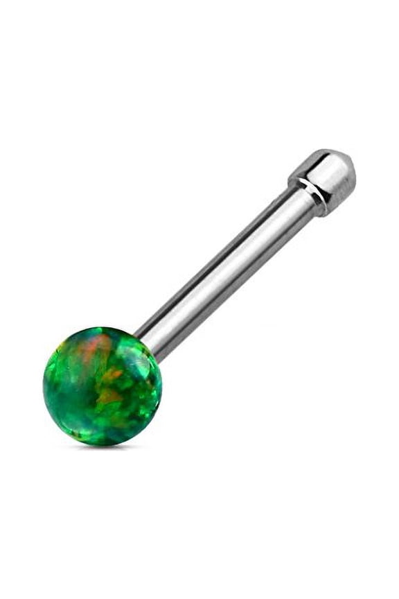 Nose Stud Opal Ball 316L Surgical Steel Bone Stud Rings 20g 1/4'' bar (Green)