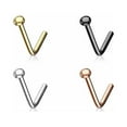thumbnail image 1 of Nose Stud Rings L Shape Flat Dome I.P Surgical Steel L Bend 20G Or 18G, 1 of 5