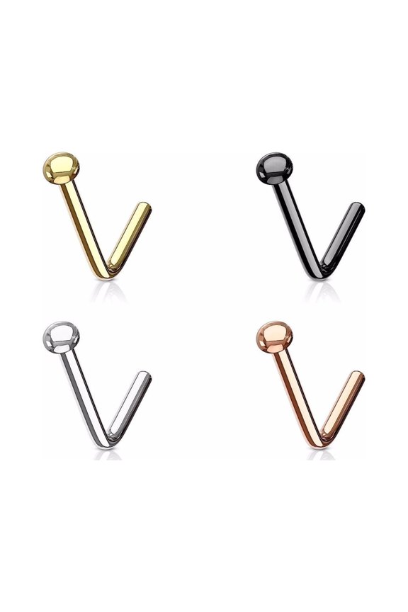 Nose Stud Rings L Shape Flat Dome I.P Surgical Steel L Bend 20G Or 18G
