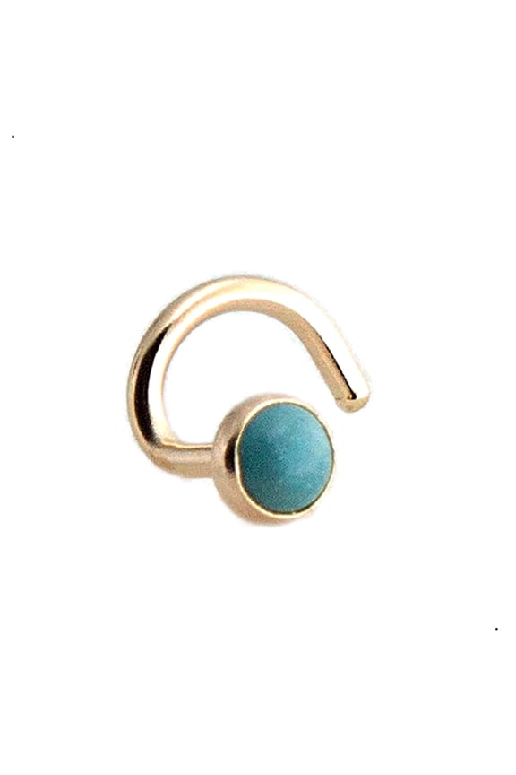 Nose Stud Screw Shaped Gemstone Nose Rings, Gold Nostril Corkscrew Piercing (Matte Turquoise 3mm / 18 gauge / Left side)