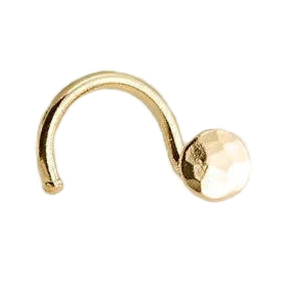 Screw Shaped Hammered 14K Gold Filled Nose Bones, Nostril Corkscrew Piercing 3mm Right Side, 18 GA, 1 Count