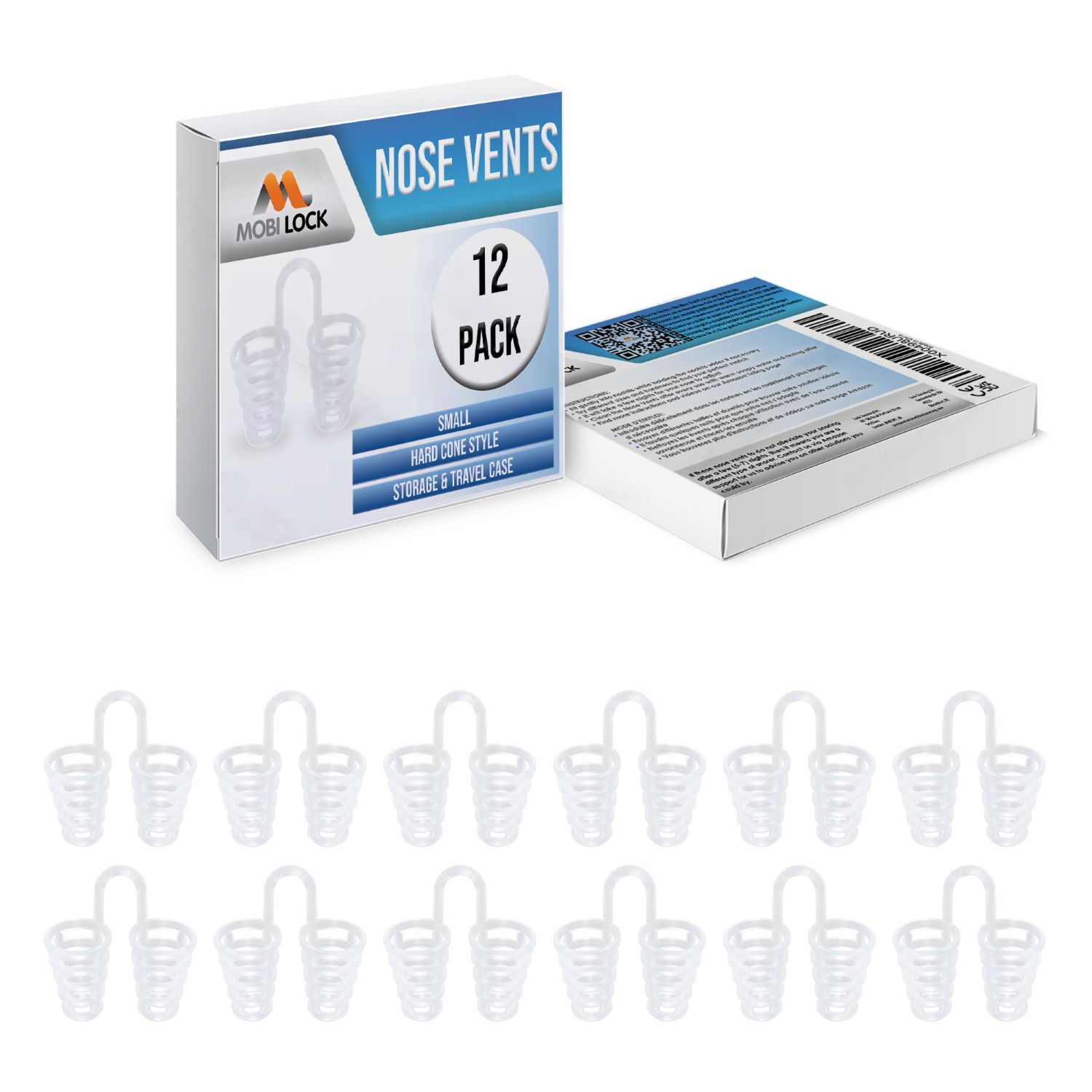 Nose Vent Sinus Relief Dilator (Pack of 12 Small Size) Hard Cone Vents - A Simple Solution for Nasal Snorers - Reusable Snoring Device to enjoy a peaceful night's sleep - by Mobi Lock