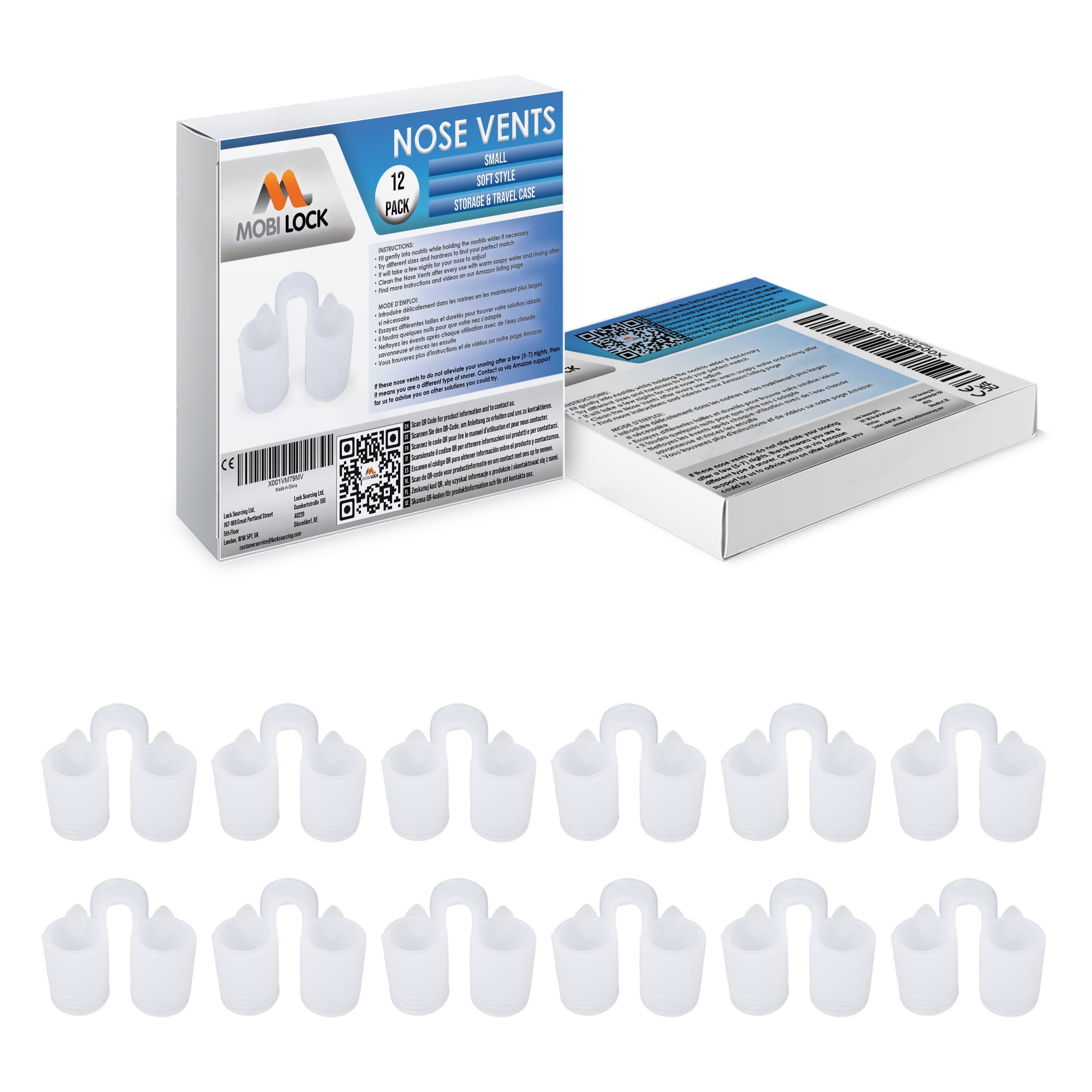 Nose Vent Sinus Relief Dilator (Pack of 12 Small Size) Soft Vents - A Simple Solution for Nasal Snorers - Reusable Snoring Device to enjoy a peaceful night's sleep - by Mobi Lock
