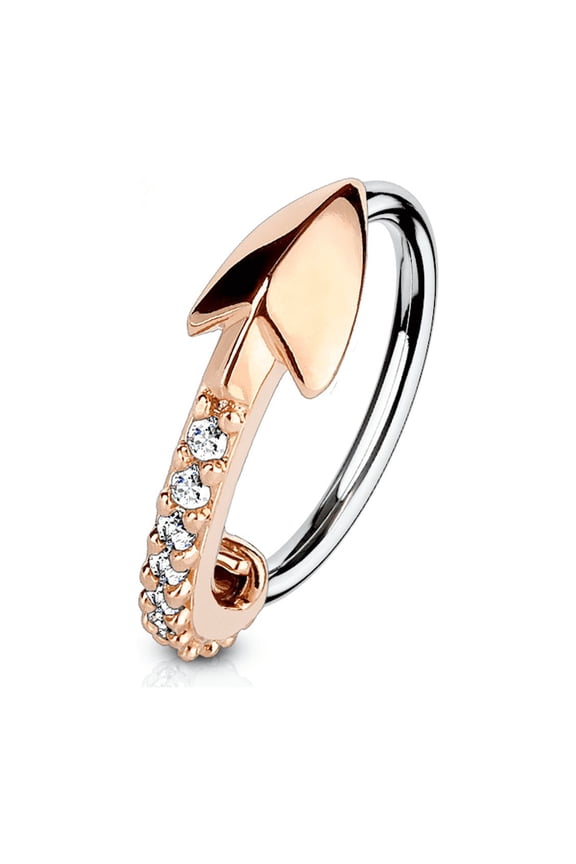 Nose and Cartilage Bendable Hoop Ring with CZ Paved Arrow Surgical Steel 20g-18g