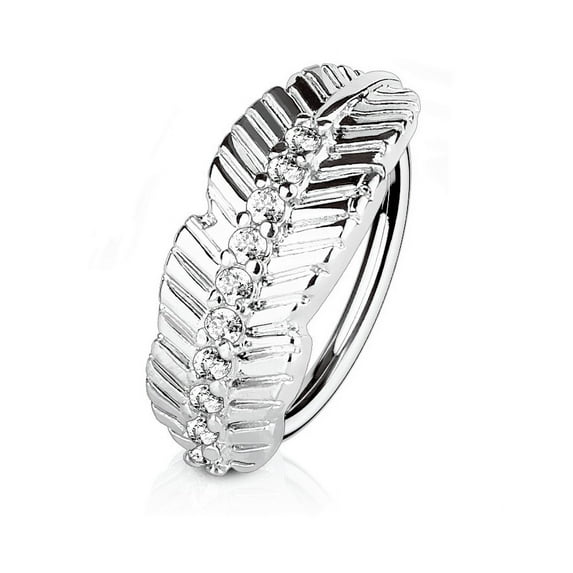 Nose and Cartilage Bendable Hoop Ring with Leaf Design and Paved Cubic Zirconias