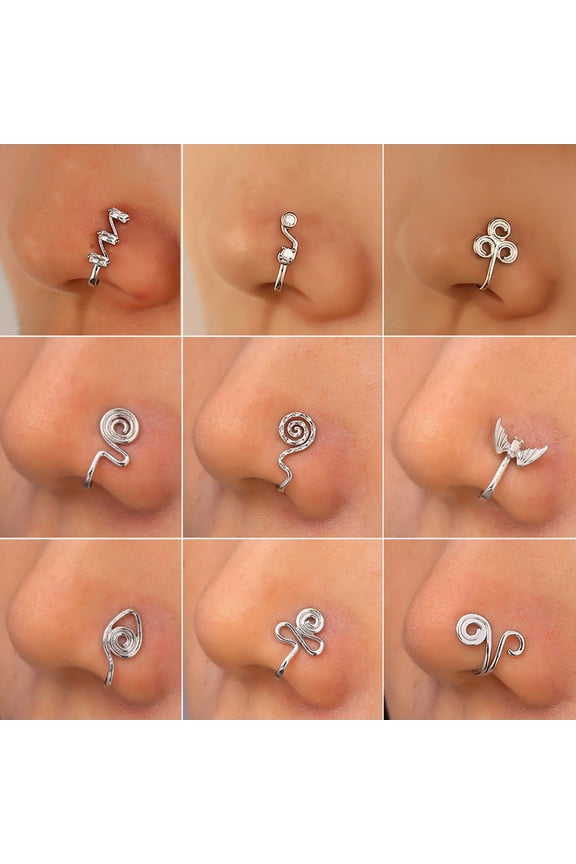 Nose&nbsp;Rings Nose Cuff Non Piercing Faux Nose Rings Hoop Fake Piercings Adjustable Clip on Nose Cuff for Women Men