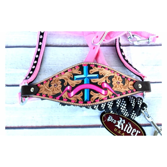 Noseband Tack Bronc Leather HALTER Tiedown Lead Rope Cross 280638