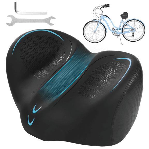 Noseless Oversized Bike Seat, Extra Wide Bicycle Seat Cushion, 13.4 x 9.8 in, Comfort Bike Seat, Shock Absorbent, Universal Fit with Wrenches for Road Mountain Bikes