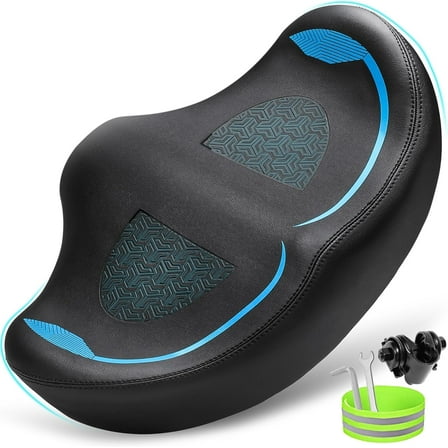 Noseless Oversized Bike Seat for Men Women Comfort, Extra Wide Padded Bicycle Seat Cushion, Large Comfortable Bike Saddle for Peloton, Stationary Exercise Bike, Beach Cruiser, City Bike, Ebike