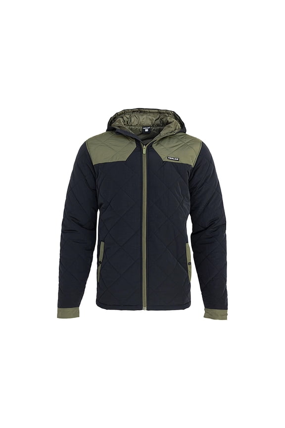 Men's Puff Hooded Jacket Black/Olive Medium
