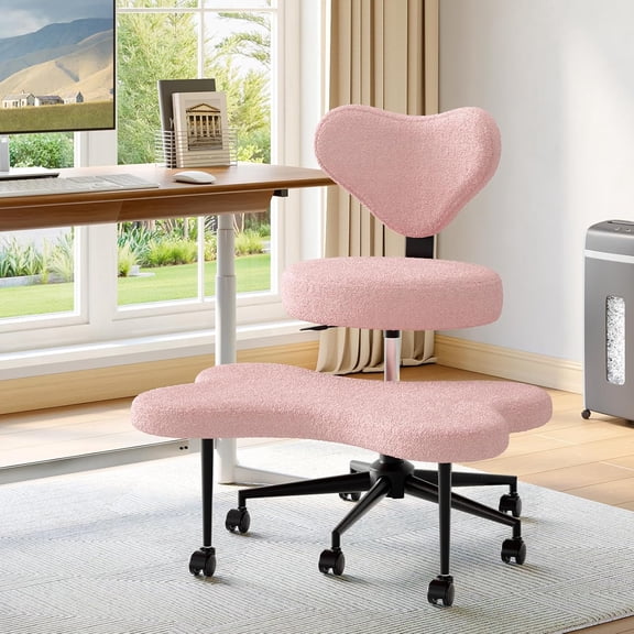 Nost & Host Cross Legged Office Chair with Wheels, 4INCH ADHD Chair for Adults, Meditation Chair, Height Adjustable Seat, Yoga Chair, Teddy Fabric, Pink