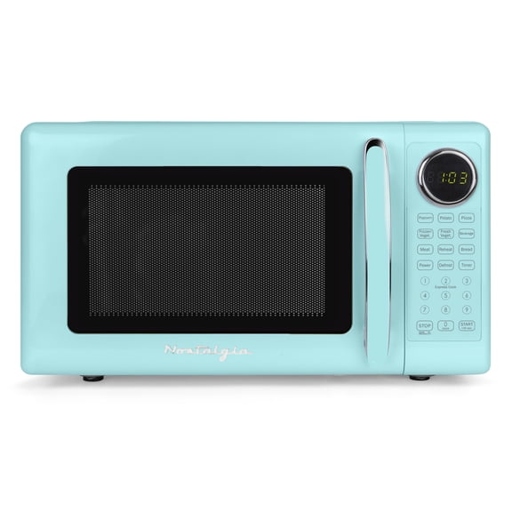 Open Box Nostalgia 0.7 cu ft Retro Microwave Oven, 700W Countertop Microwave Oven with 8 Auto Cook Programs, Aqua