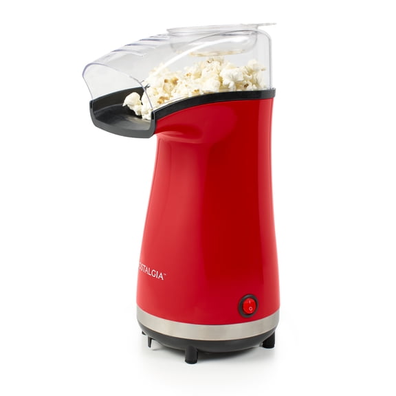 Nostalgia Hot Air Popcorn Maker, 16-Cup Countertop Popcorn Machine with Measuring Cup, Red