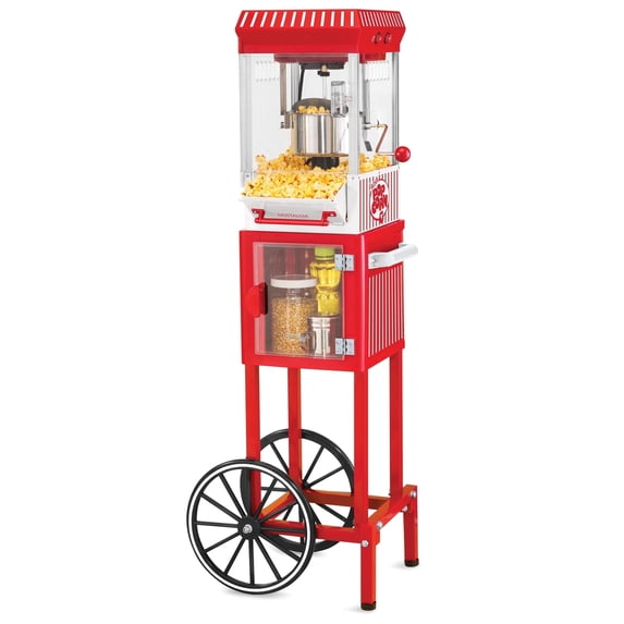 Nostalgia 2.5 oz Popcorn and Concession Cart, Makes 10 Cups, 45 in Tall, Red, KPM200CART