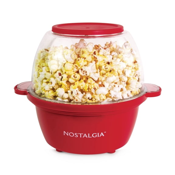 Nostalgia 2 qt Countertop Popcorn Machine, Stainless Steel Stirring Popcorn Popper, Red