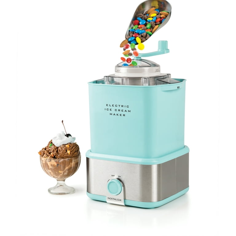 Nostalgia Electric Ice Cream Maker with Candy Crusher - Aqua 2 qt