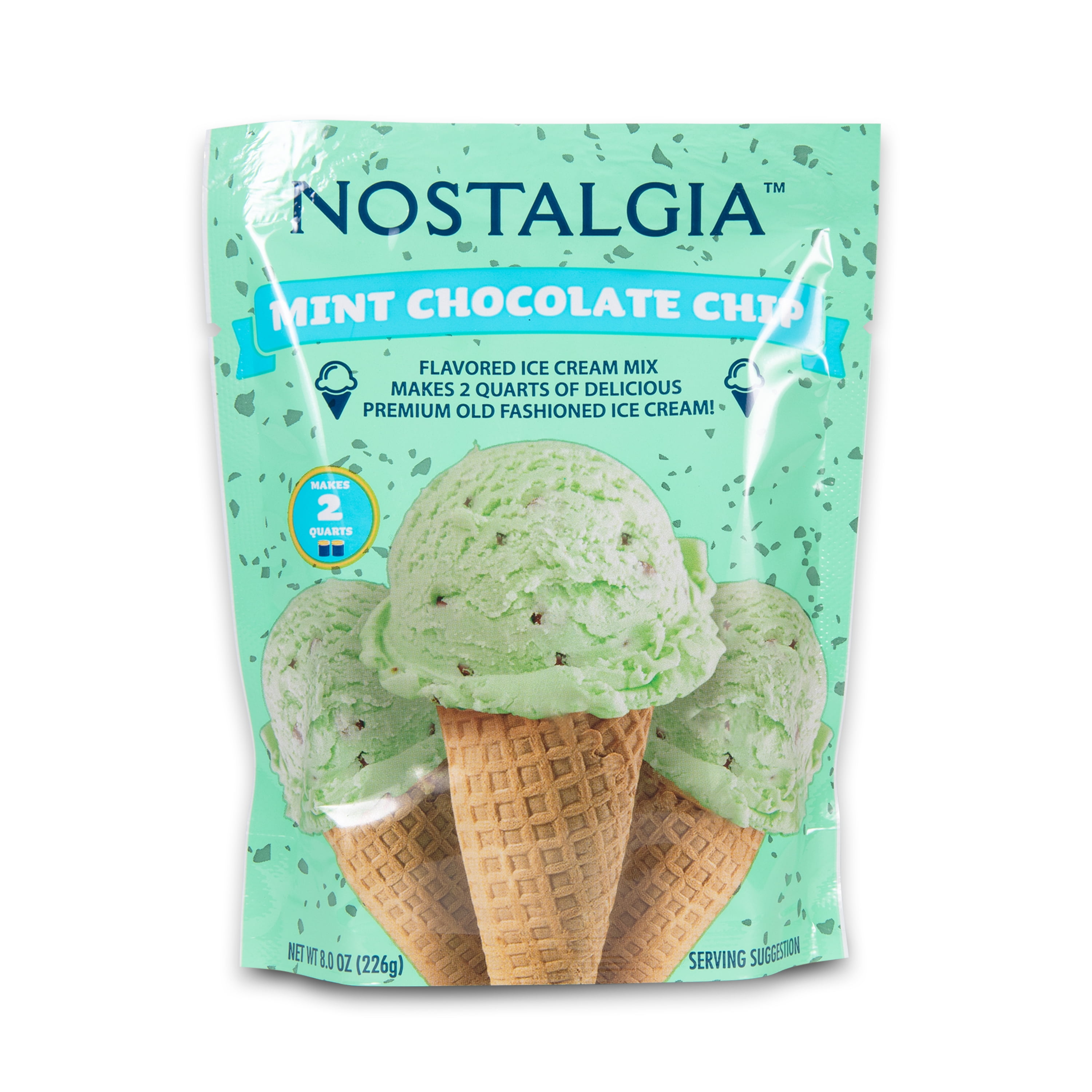 Nostalgia 2 Quart Homemade Premium Mint Chocolate Chip Ice Cream Starter Mix