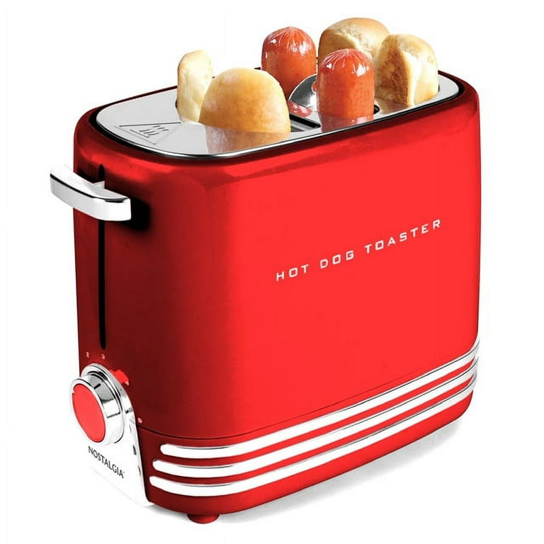 Nostalgia 2 Slot Hot Dog and Bun Toaster with Mini Tongs, Retro Toaster,  Cooker that Works Chicken, Turkey, Veggie Links, Sausages Brats, Metallic  Red