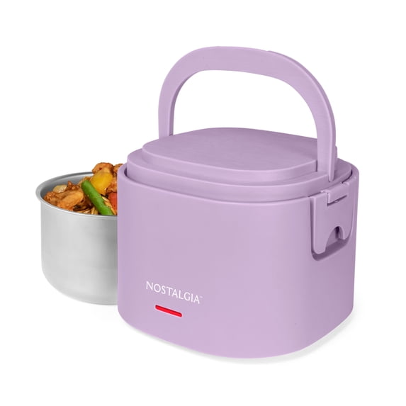 Nostalgia 20 oz Portable Heated Lunch Box with Stainless Steel Lunch Container, Lavender