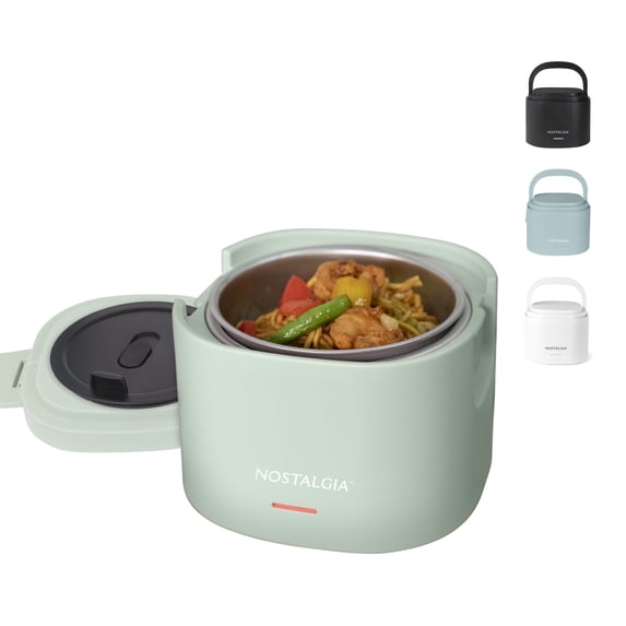 Nostalgia 20 oz Portable Heated Lunch Box with Stainless Steel Lunch Container, Green