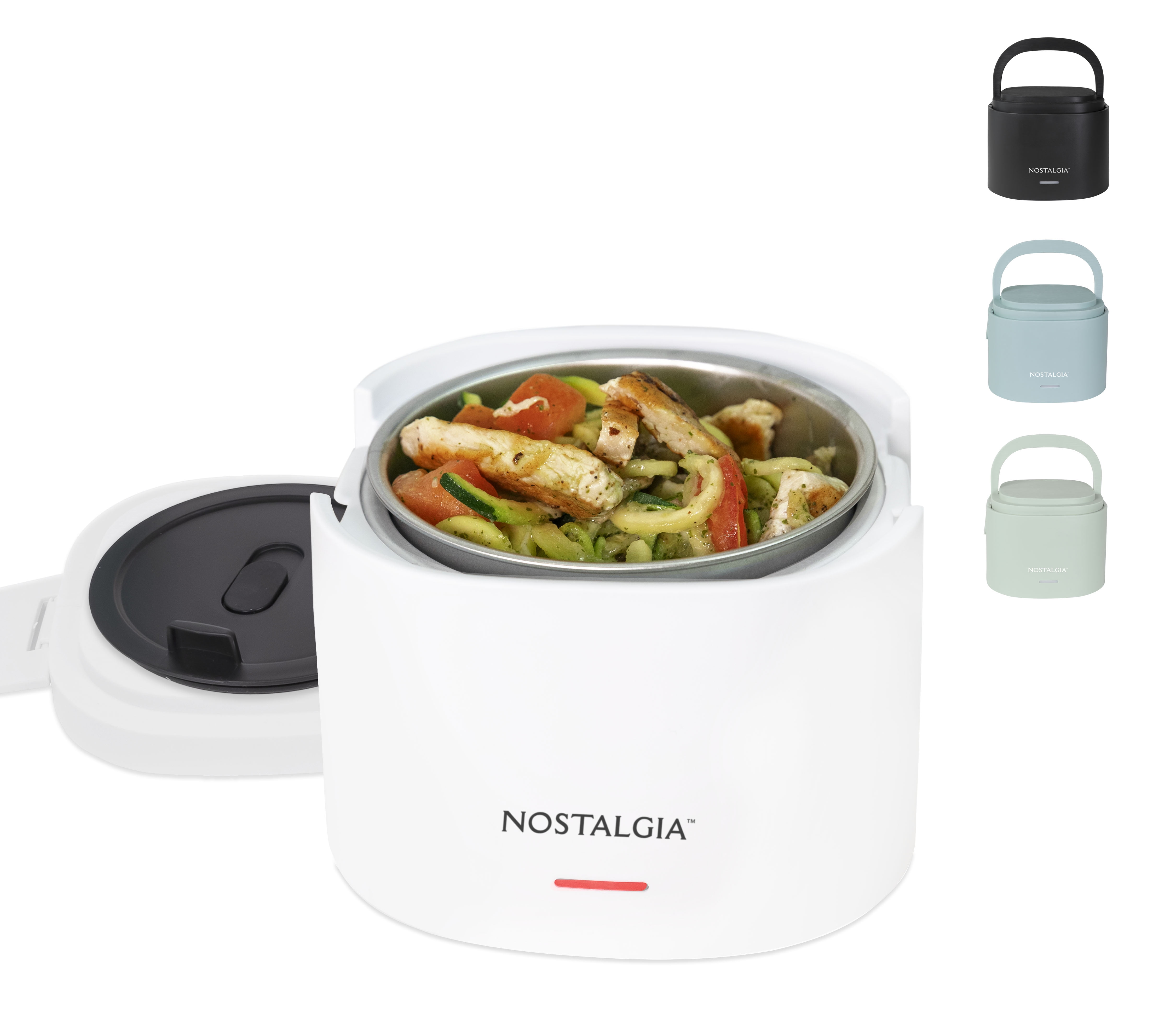Nostalgia 20 oz Portable Heated Lunch Box with Stainless Steel Lunch Container, White