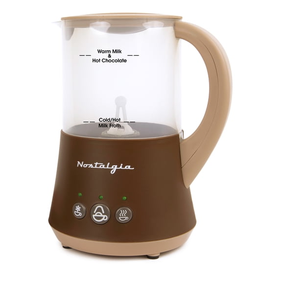 Nostalgia 3-in-1 Hot Chocolate Maker, 32 fl oz Capacity Compact Milk Frother and Steamer, Brown