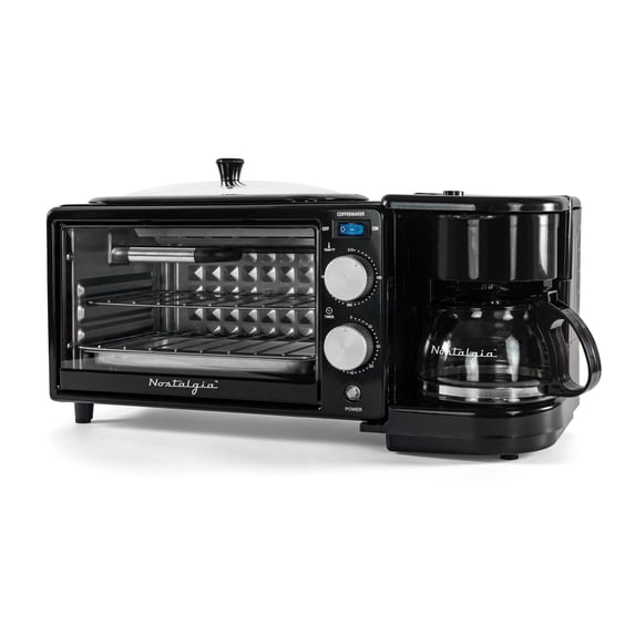 Nostalgia Retro 3-in-1 Breakfast Station with Coffeemaker, Griddle, and Toaster Oven, Black