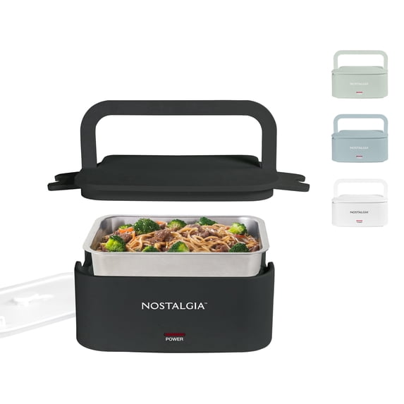 Nostalgia 32 oz Portable Heated Lunch Box with Stainless Steel Lunch Container, Black