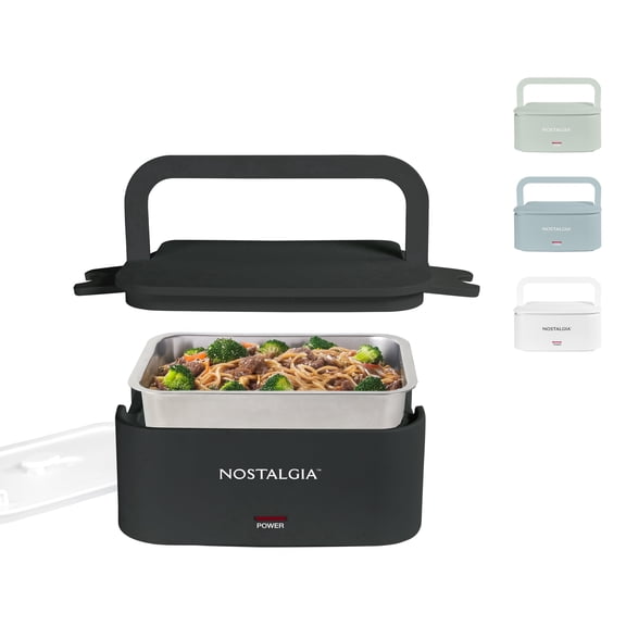 Nostalgia 32 oz Portable Heated Lunch Box with Stainless Steel Lunch Container, Black