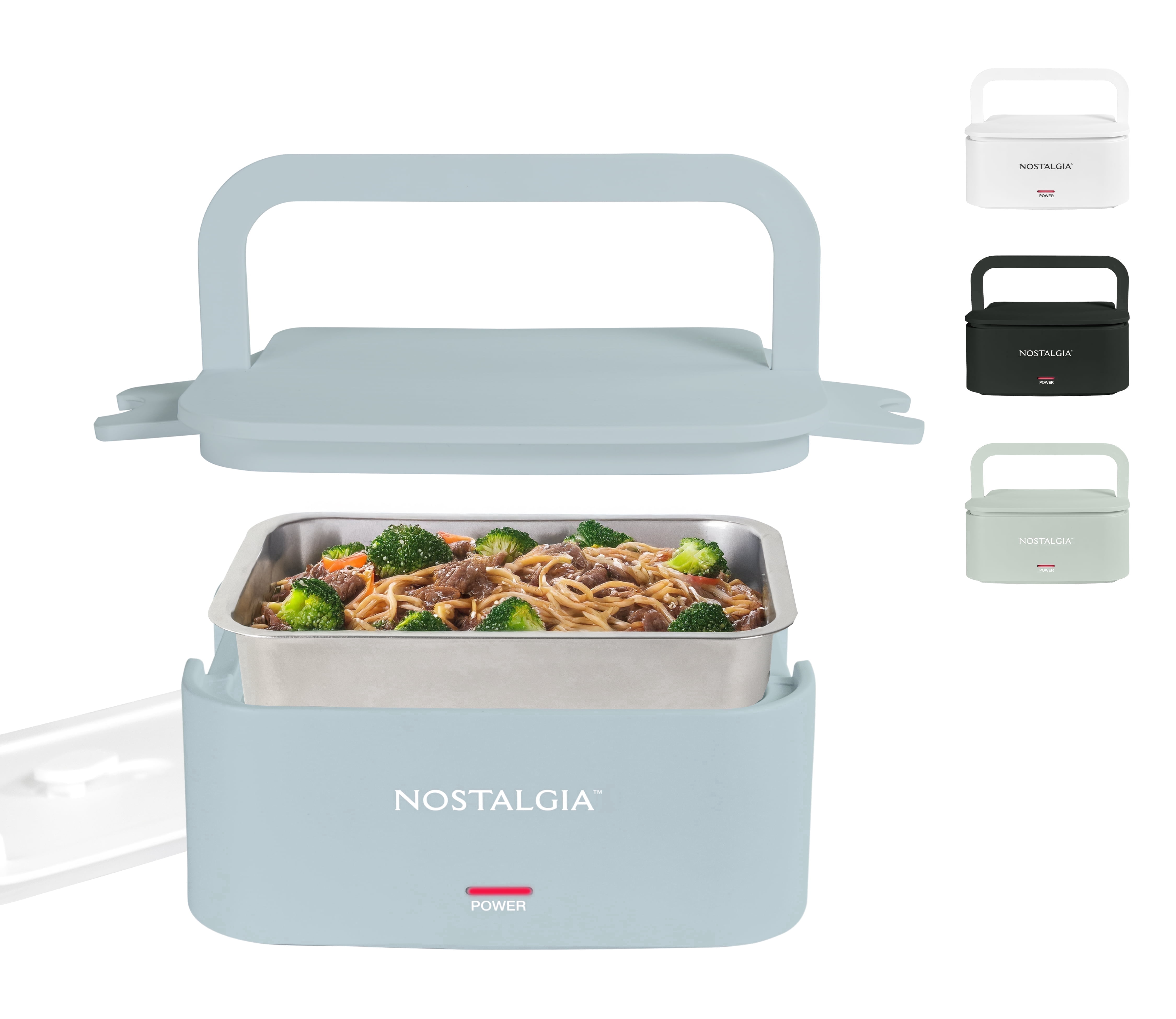 Nostalgia 32 oz Portable Heated Lunch Box with Stainless Steel Lunch Container, Chambray