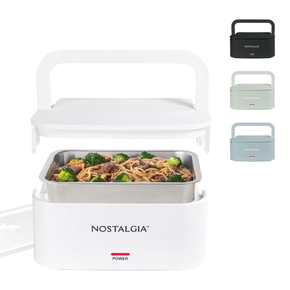 Nostalgia 32 oz Portable Heated Lunch Box with Stainless Steel Lunch Container, White