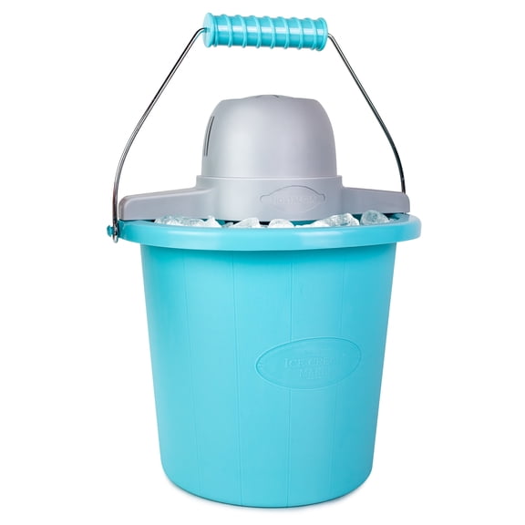 Nostalgia 4-Quart Ice Cream Machine, Vintage Electric Ice Cream Maker with Easy-Carry Handle, Blue