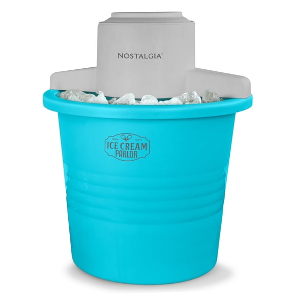 Nostalgia 4 qt. Ice Cream Machine, Electric Ice Cream Maker with Easy-Carry Handle, Blue