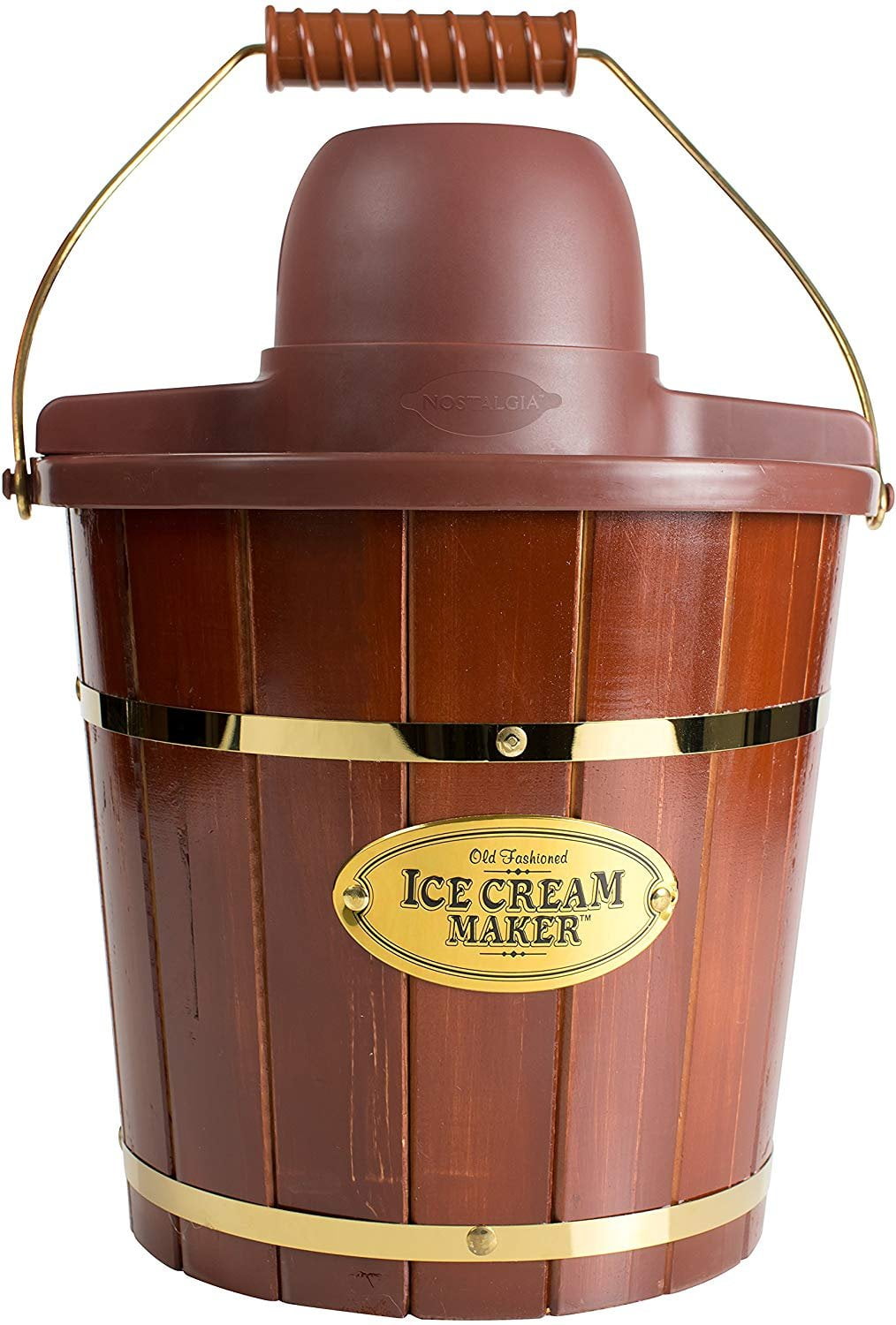 Nostalgia 4 Quart Electric Wood Bucket Ice Cream Maker with Carry Handle