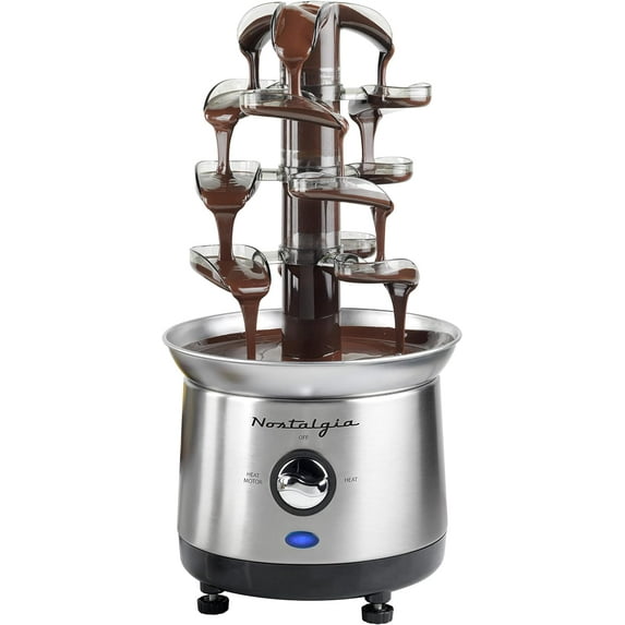 Nostalgia 4-Tier Auger-Style Chocolate Fondue Fountain with Stainless Steel Fondue Pot, 32 oz