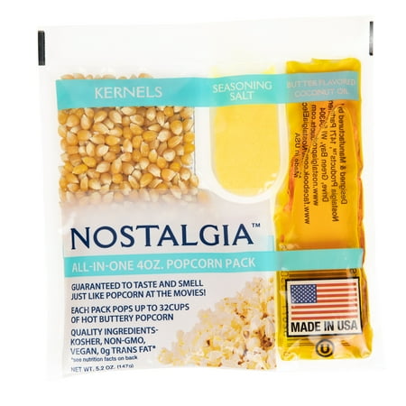 Nostalgia 4 oz Premium Popcorn Kernels, Oil & Seasoning Salt All-In-One Packs, 24 Count