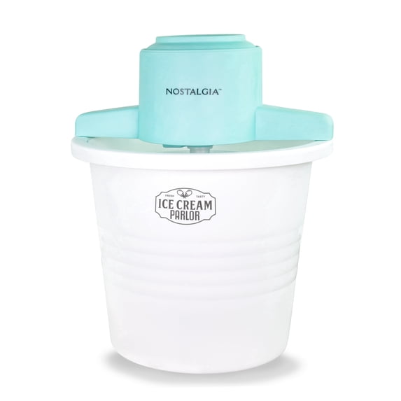 Nostalgia 4 qt. Ice Cream Machine, Vintage Electric Ice Cream Maker with Clear Lid, White/Blue