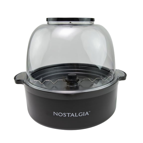 Nostalgia 6 qt Countertop Popcorn Machine, Stainless Steel Stirring Popcorn Popper with Vented Lid, Black
