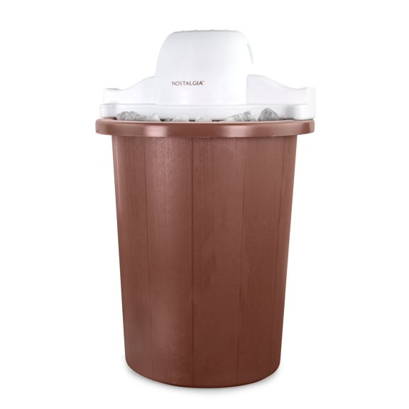 Nostalgia 6-Quart Ice Cream Machine, Parlor Style Electric Ice Cream Maker, White and Dark Brown