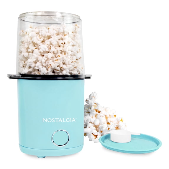 Nostalgia Hot Air Popcorn Maker, 8-Cup Countertop Popcorn Machine with Measuring Cup, Aqua