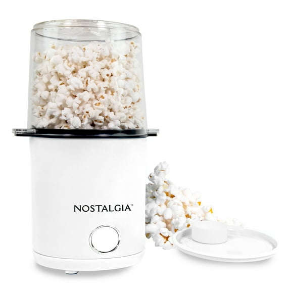 Nostalgia 8-Cup Hot Air Popcorn Maker & Bowl - 2-In-1 Bowl & Lid, 2 oz Measuring Cup - Oil-Free Pop Corn for Movie Night, Snacks, Birthday Parties, and More - White