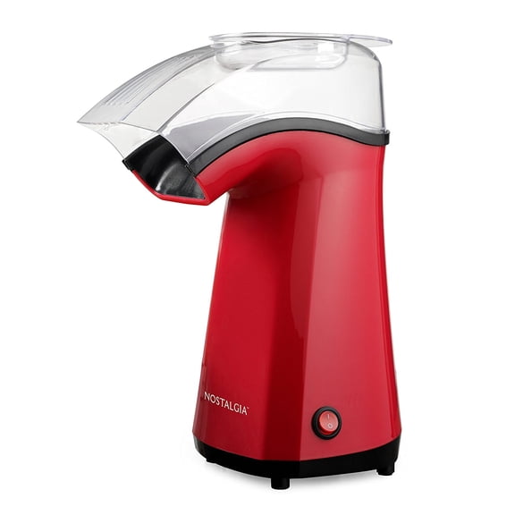 Nostalgia Hot Air Popcorn Maker, 16-Cup Countertop Popcorn Machine with Measuring Cup, Red