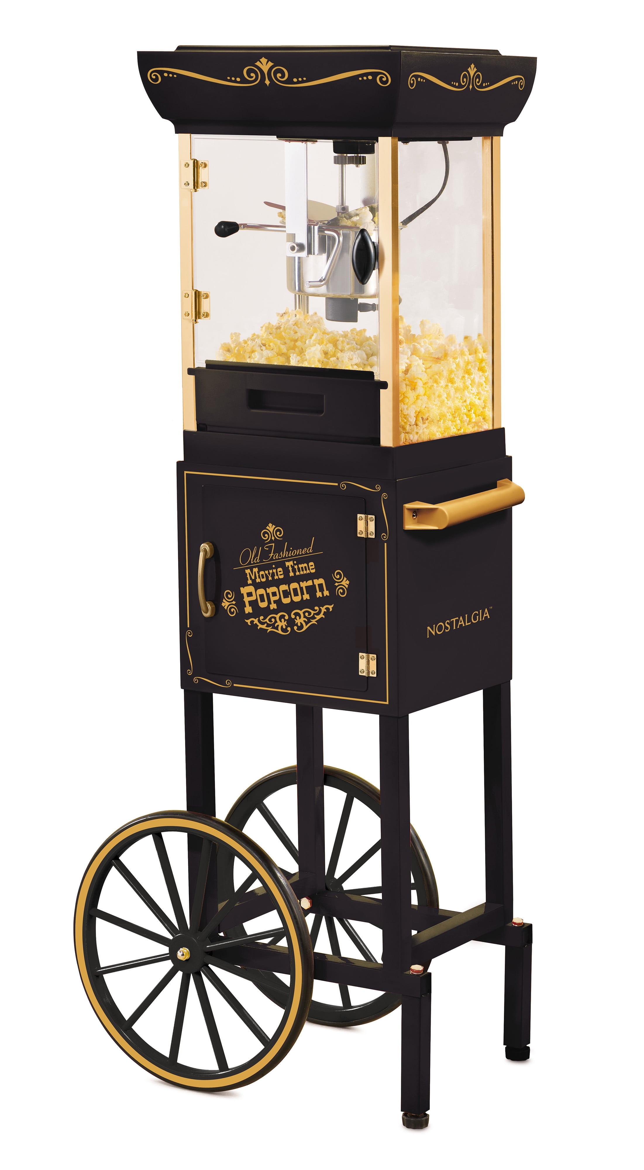 Vintage Black Popcorn Cart with 2.5 oz Kettle