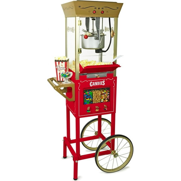 Nostalgia Appliances Popcorn Cart Vintage Movie Theatre Popcorn Machine, Red