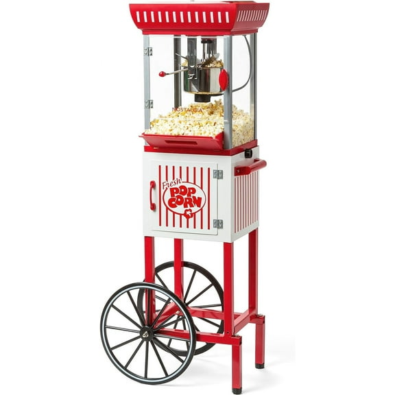 Nostalgia Appliances Popcorn Cart Vintage Movie Theatre Popcorn Machine, Red